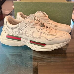 Gucci Rhyton Cream Lace-Up Sneakers